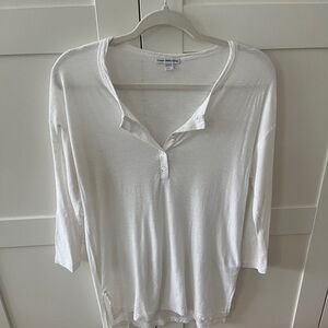 James Perse White Lightweight Henley Top - 3/4 Sleeve Shirt